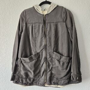 Free‎ People XS Grey Hooded Utility Jacket Zip Front